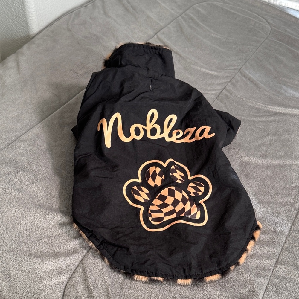 Nobleza Black Pet Coat with Tan Faux Fur Trim Sz XXL